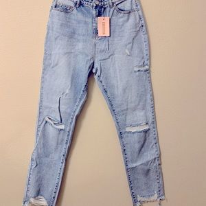 Missguided straight high waisted thigh slash jean